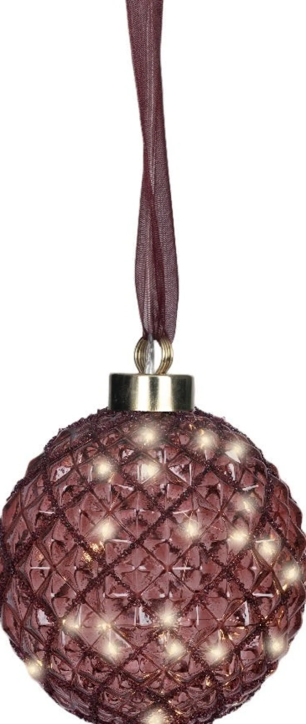 Lumineo kerstbal roze met verlichting D 14 cm