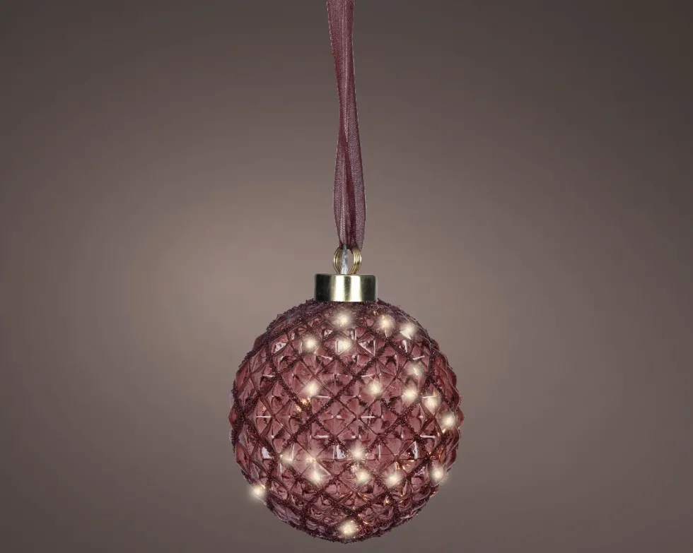 Lumineo kerstbal roze met verlichting D 14 cm