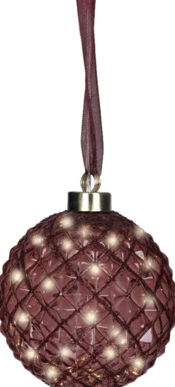 Lumineo kerstbal roze met verlichting D 20 cm