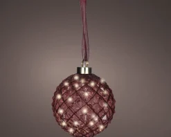 Lumineo kerstbal roze met verlichting D 20 cm