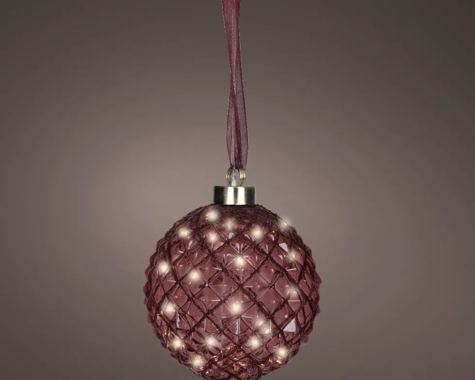 Lumineo kerstbal roze met verlichting D 20 cm