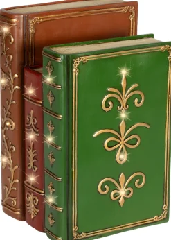 Lumineo kerstfiguur boeken groen / rood met verlichting 15,5 x 18,5 x 27 cm