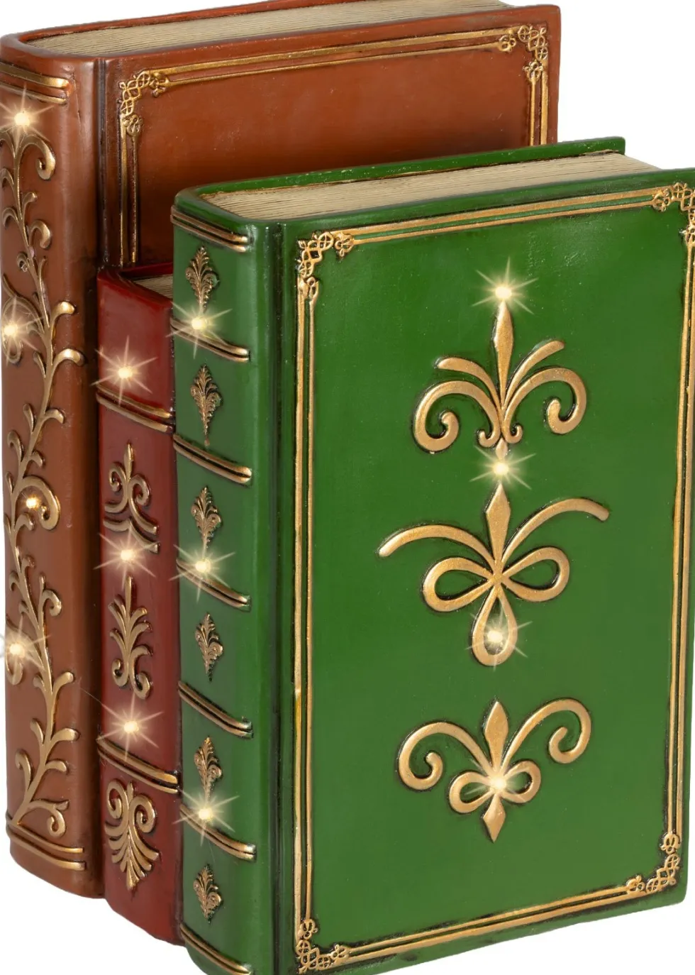 Lumineo kerstfiguur boeken groen / rood met verlichting 15,5 x 18,5 x 27 cm