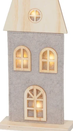 Lumineo kerstfiguur huis grijs met verlichting 12 x 4,7 x 22 cm
