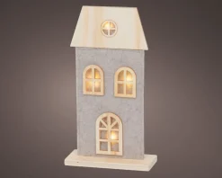 Lumineo kerstfiguur huis grijs met verlichting 12 x 4,7 x 22 cm