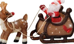 Lumineo kerstfiguur kerstman met slee rood / bruin met verlichting 82,5 x 33 x 47 cm