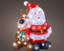 Lumineo kerstfiguur kerstman met rendier met verlichting 34 x 18 x 39 cm