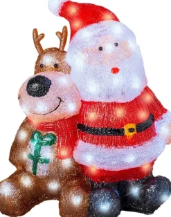 Lumineo kerstfiguur kerstman met rendier met verlichting 34 x 18 x 39 cm