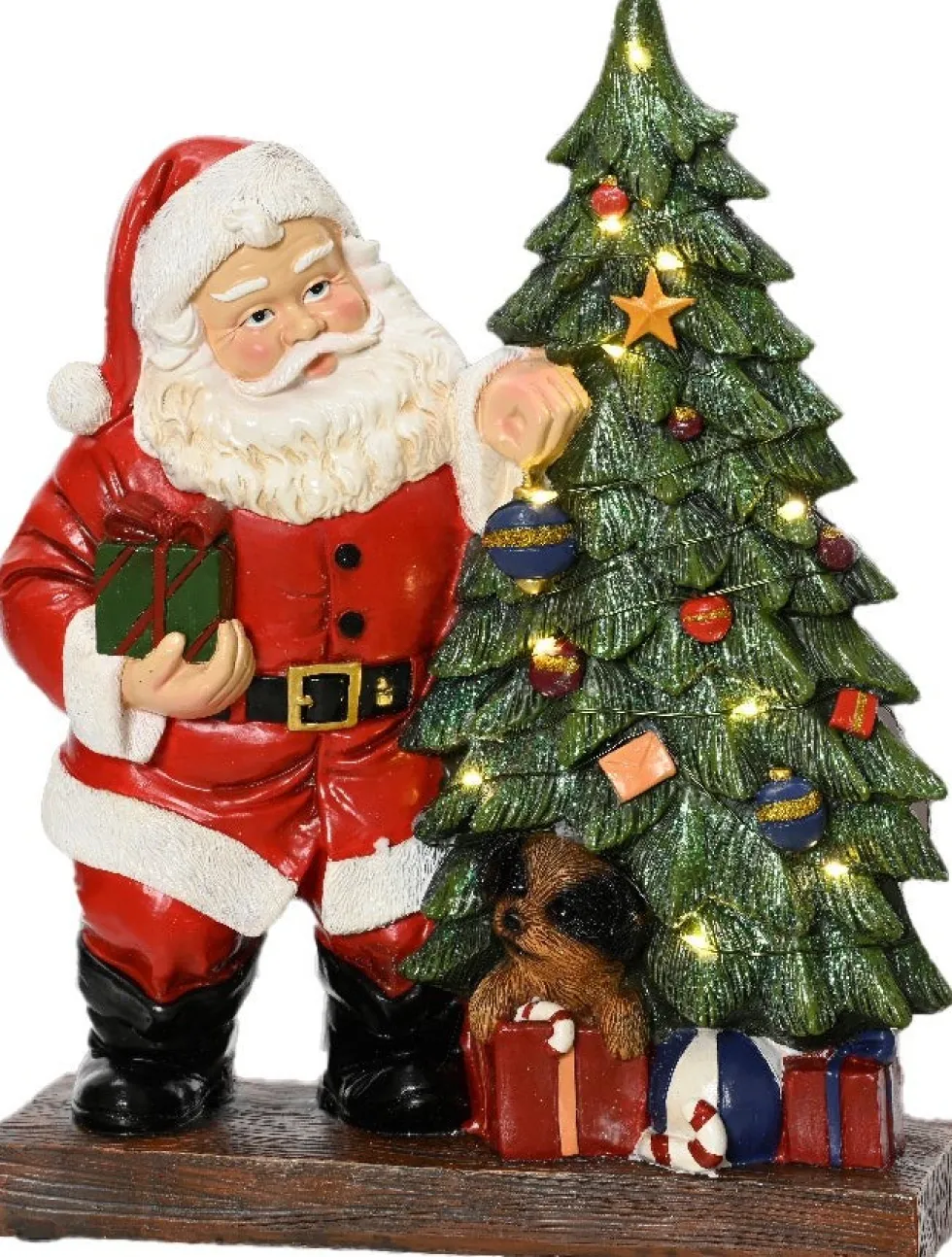 Lumineo kerstfiguur kerstman bij boom met verlichting 23 x 8,5 x 30 cm