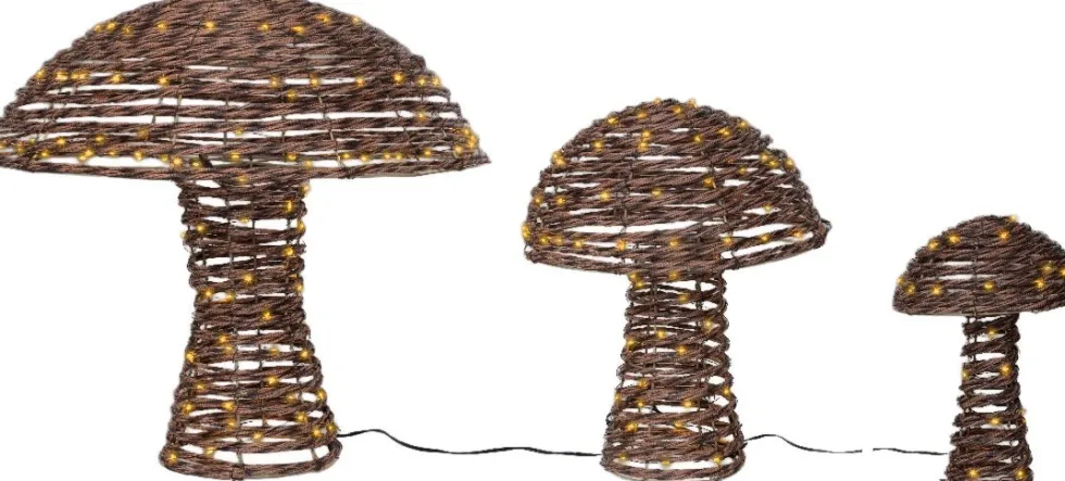 Lumineo kerstfiguur paddenstoelen met verlichting D 50 cm 3 stuks