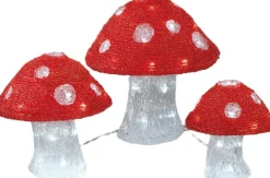 Lumineo kerstfiguur paddenstoel rood / wit met verlichting 52 x 52 x 32,5 cm 3 stuks