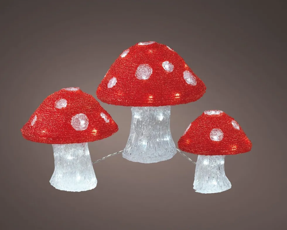 Lumineo kerstfiguur paddenstoel rood / wit met verlichting 52 x 52 x 32,5 cm 3 stuks