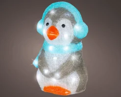 Lumineo kerstfiguur pinguïn met verlichting 16 x 16,7 x 24,5 cm