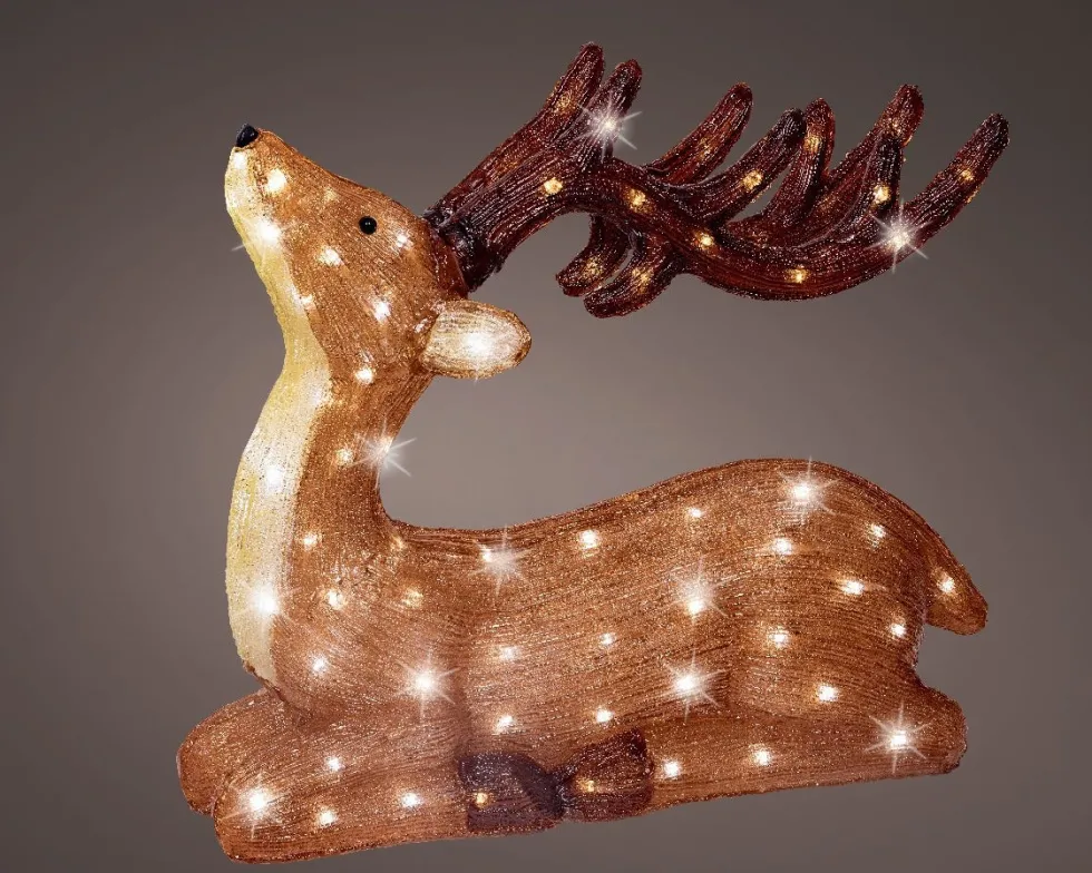 Lumineo kerstfiguur rendier liggend met verlichting 18 x 52 x 56 cm