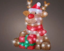 Lumineo kerstfiguur rendier bruin / rood met verlichting 38,5 x 34,5 x 44,5 cm