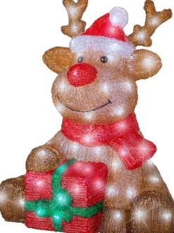 Lumineo kerstfiguur rendier bruin / rood met verlichting 38,5 x 34,5 x 44,5 cm