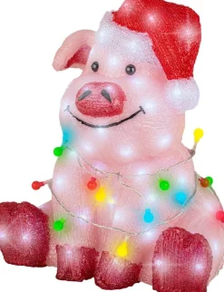 Lumineo kerstfiguur varken met verlichting 30 x 36,5 x 41 cm