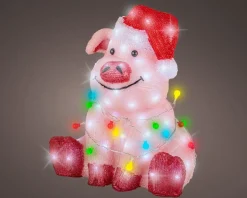 Lumineo kerstfiguur varken met verlichting 30 x 36,5 x 41 cm