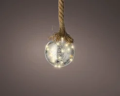 Lumineo kersthanger bal aan touw zilver met verlichting D 20 cm