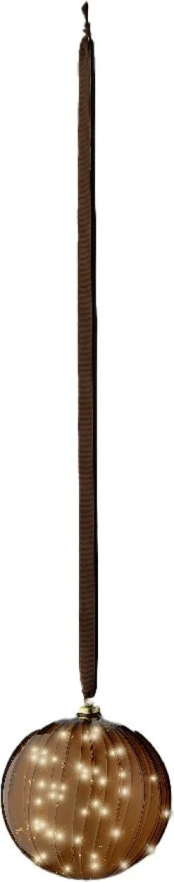 Lumineo kersthanger bal bruin met verlichting D 20 cm