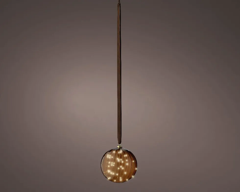 Lumineo kersthanger bal bruin met verlichting D 20 cm