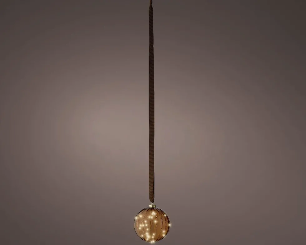 Lumineo kersthanger bal bruin met verlichting D 14 cm