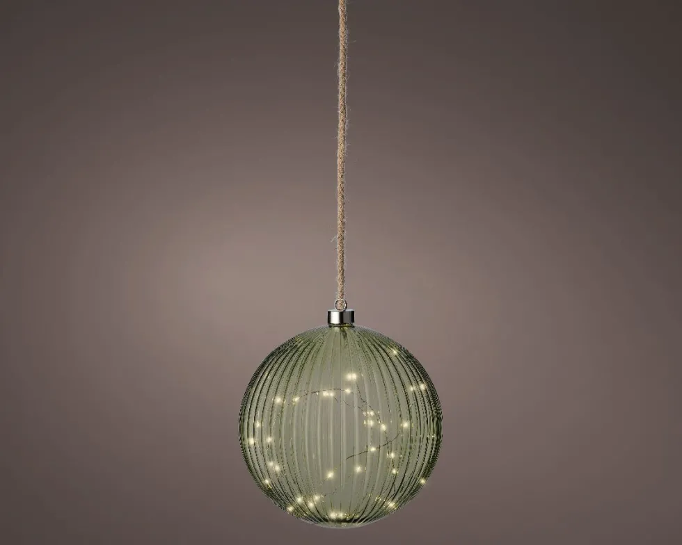 Lumineo kersthanger bal groen met verlichting D 20 cm