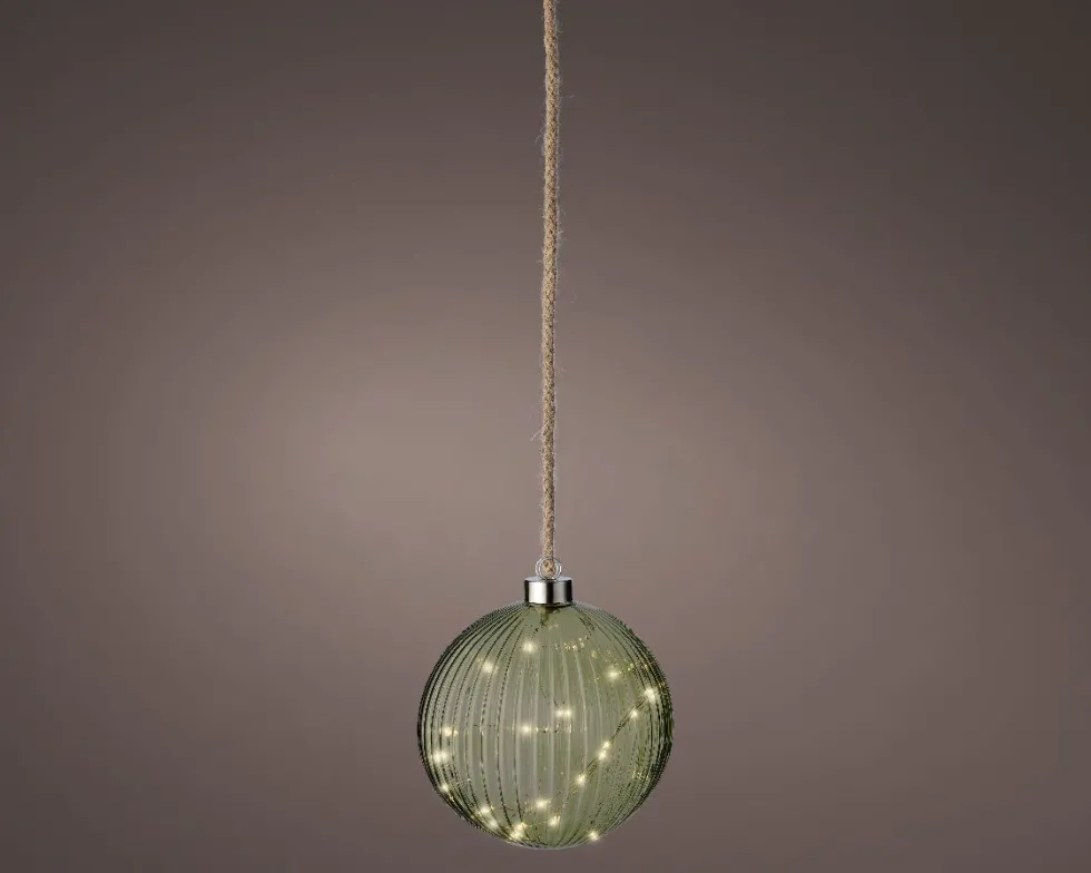 Lumineo kersthanger bal groen met verlichting D 14 cm