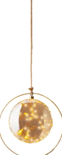 Lumineo kersthanger bal in ring oranje met verlichting D 26 cm