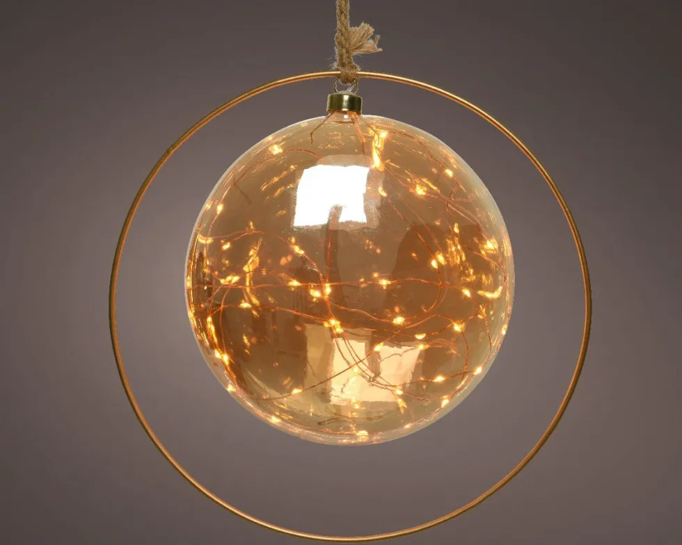 Lumineo kersthanger bal in ring oranje met verlichting 20 x 20 x 5 cm