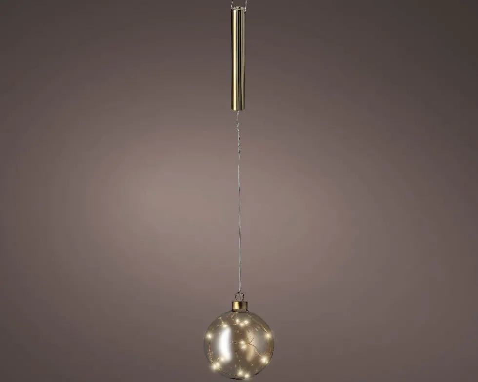 Lumineo kersthanger bal oranje met verlichting D 10 cm