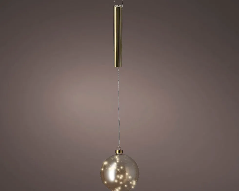 Lumineo kersthanger bal oranje met verlichting D 14 cm