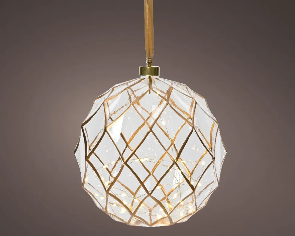 Lumineo kersthanger bal transparant met verlichting D 20 cm