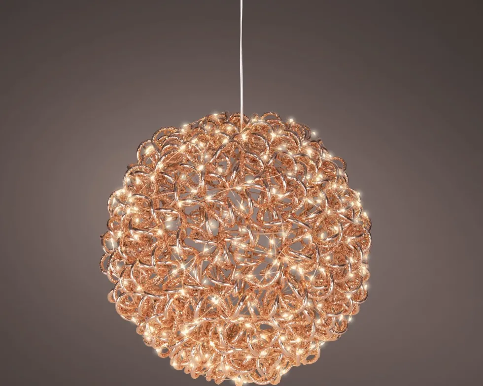 Lumineo kersthanger Curl bol koper met verlichting D 35 cm