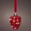 Lumineo kersthanger dennenappel rood met verlichting D 15 H 21 cm