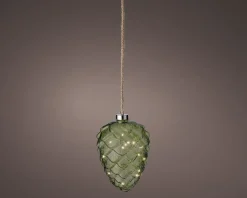 Lumineo kersthanger dennenappel groen met verlichting D 15 H 21 cm