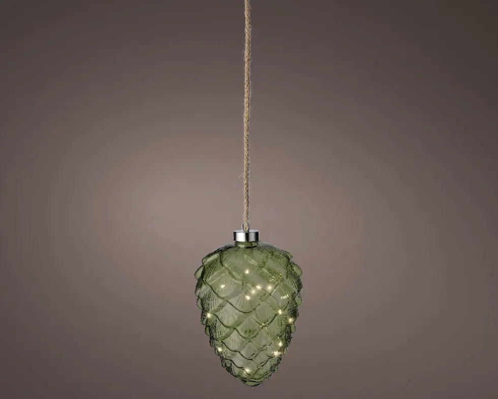 Lumineo kersthanger dennenappel groen met verlichting D 15 H 21 cm