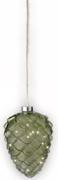 Lumineo kersthanger dennenappel groen met verlichting D 15 H 21 cm