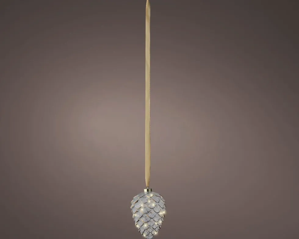 Lumineo kersthanger dennenappel transparant met verlichting D 15 H 21 cm