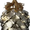 Lumineo kersthanger dennenappel aan touw grijs met verlichting 15 x 15 x 21 cm