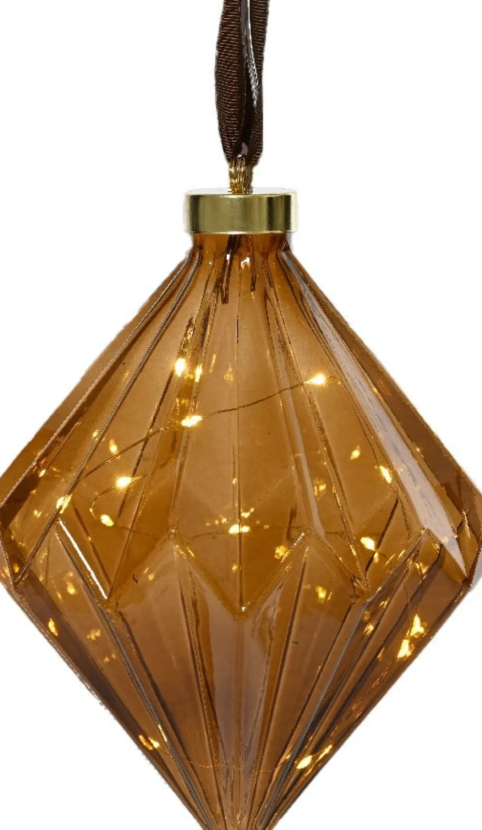 Lumineo kersthanger diamant bruin transparant D 16 H 20 cm
