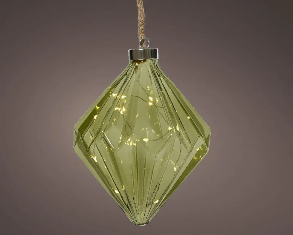 Lumineo kersthanger diamant zilver groen D 16 H 20 cm
