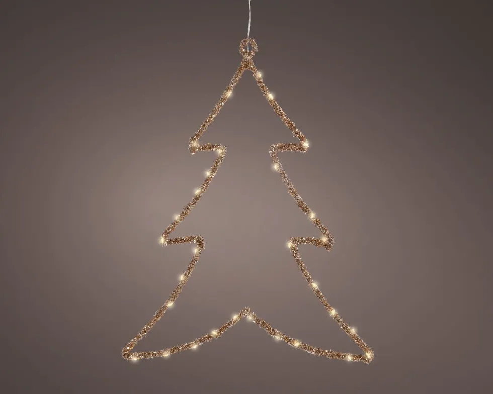 Lumineo kersthanger kerstboom goud met verlichting 34 x 46 x 1 cm