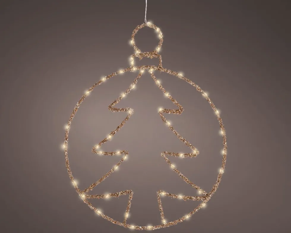 Lumineo kersthanger kerstboom goud met verlichting 38 x 49 x 1 cm