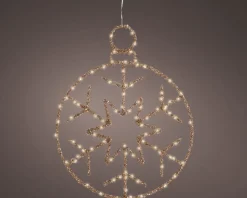 Lumineo kersthanger sneeuwvlok goud met verlichting 38 x 49 x 1 cm