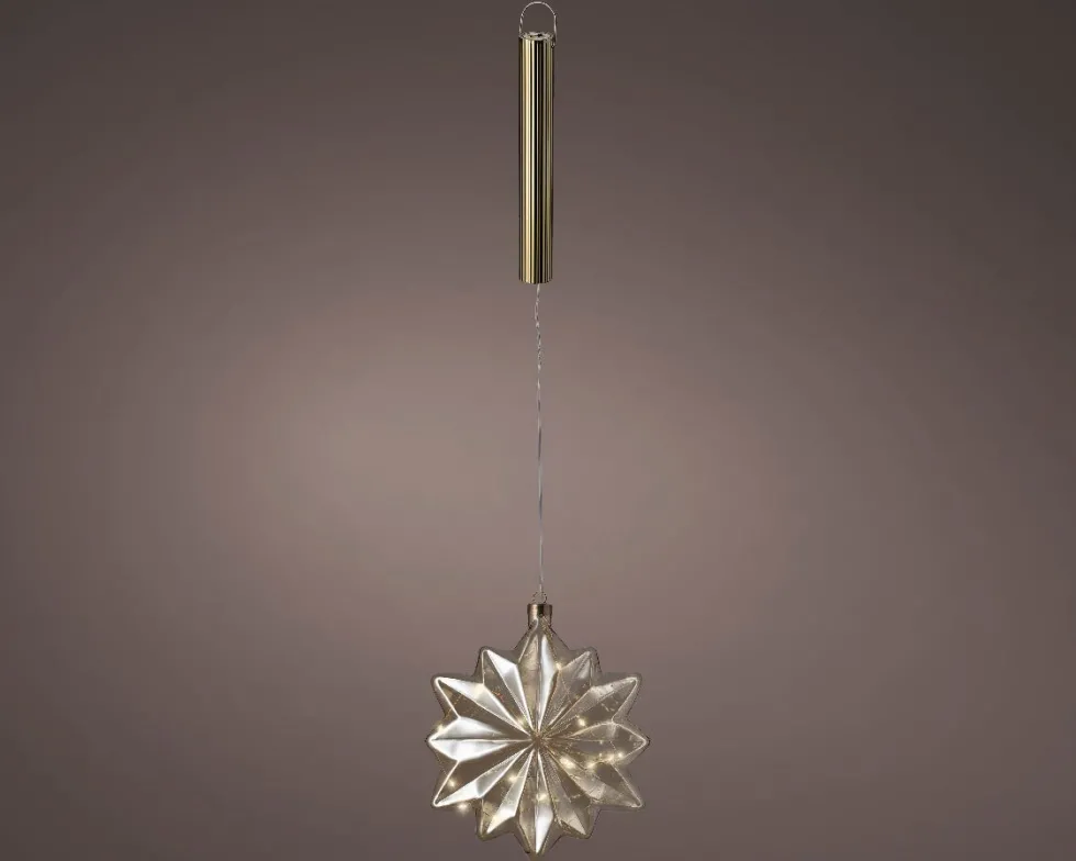 Lumineo kersthanger Sofia bloem bruin met verlichting D 19 H 8 cm