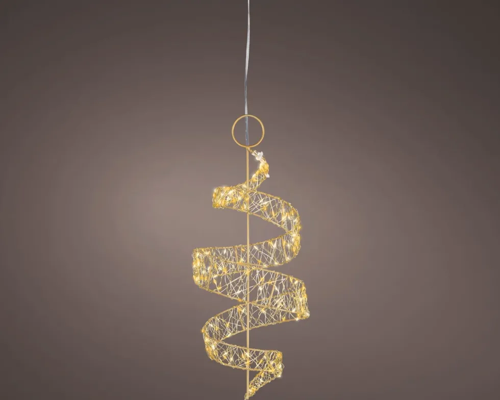 Lumineo kersthanger spiraal goud met verlichting D 18 H 41 cm