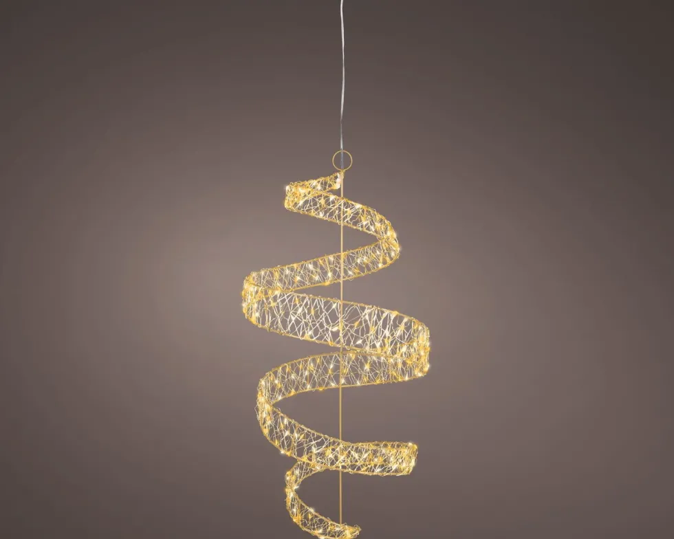 Lumineo kersthanger spiraal goud met verlichting D 28 H 63 cm