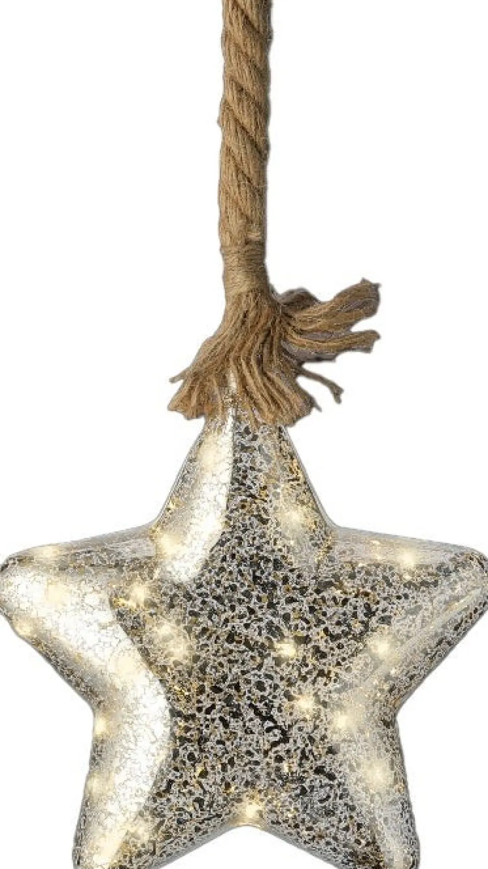 Lumineo kersthanger ster aan touw zilver met verlichting D 20 cm