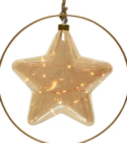 Lumineo kersthanger ster in ring oranje met verlichting 26 x 26 x 6,5 cm